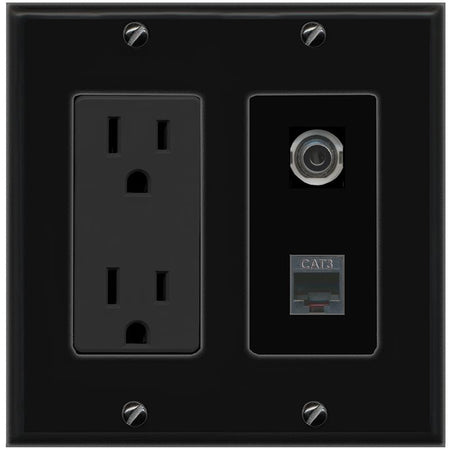 1 3.5mm 1 PHONE Wall Plate [Black]