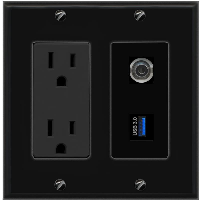 1 3.5mm 1 USB-3 Wall Plate [Black]