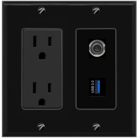 1 3.5mm 1 USB-3 Wall Plate [Black]