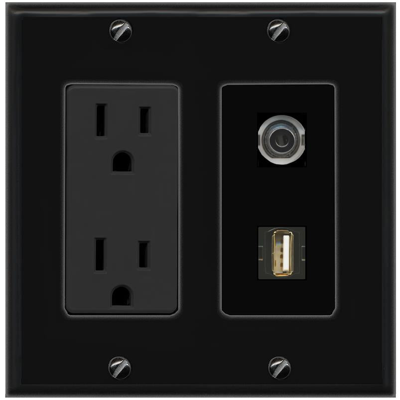 1 3.5mm 1 USB2 Wall Plate [Black]