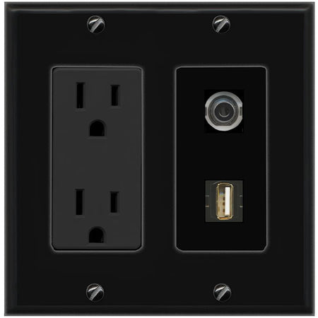 1 3.5mm 1 USB2 Wall Plate [Black]