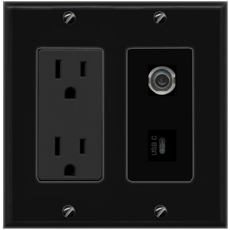 1 3.5mm 1 USBC Wall Plate [Black]