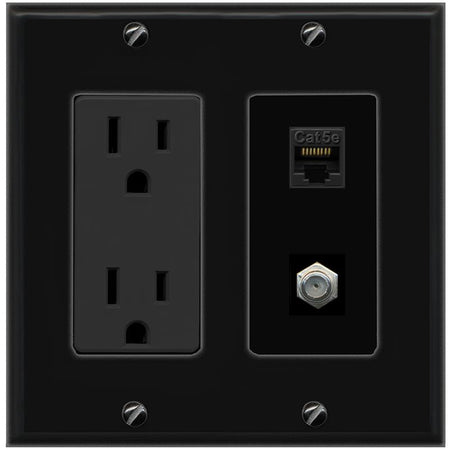 1 CAT5E 1 COAX Wall Plate [Black]
