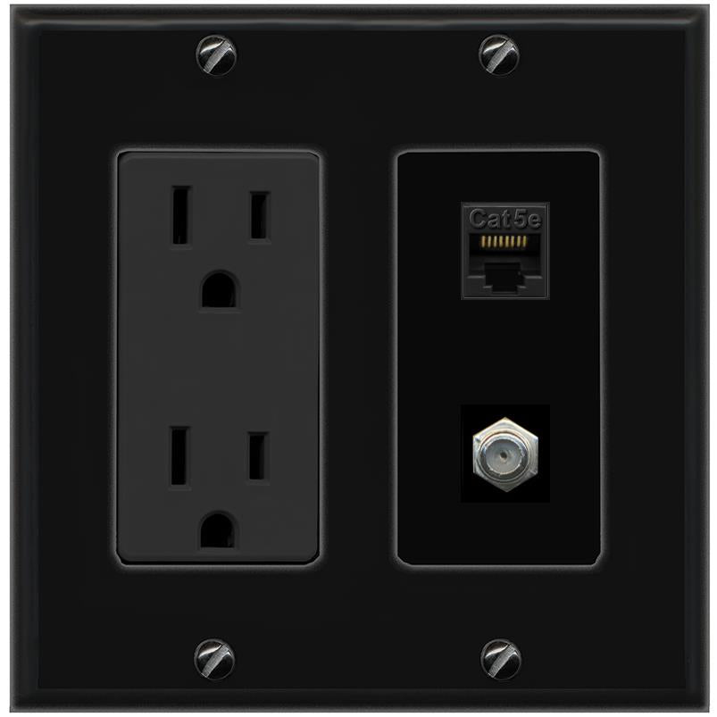1 CAT5E 1 COAX Wall Plate [Black]