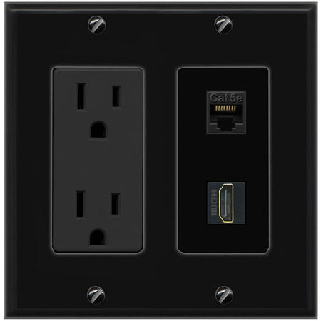 1 CAT5E 1 HDMI Wall Plate [Black]