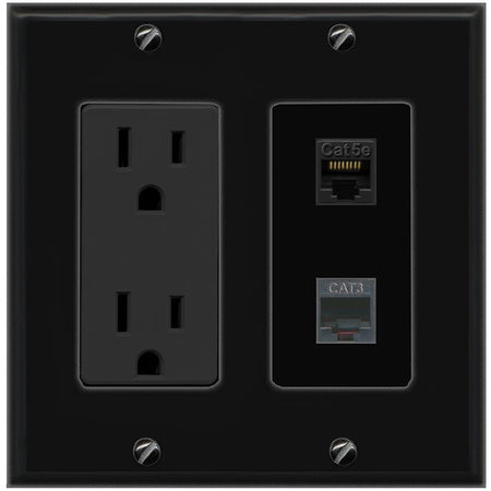 1 CAT5E 1 PHONE Wall Plate [Black]