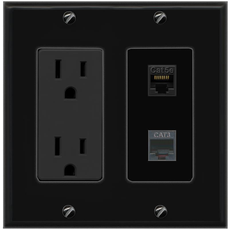 1 CAT5E 1 PHONE Wall Plate [Black]