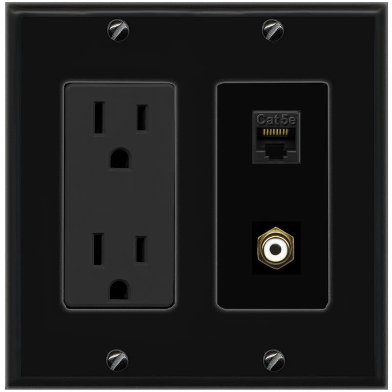1 CAT5E 1 RCA Wall Plate [Black]