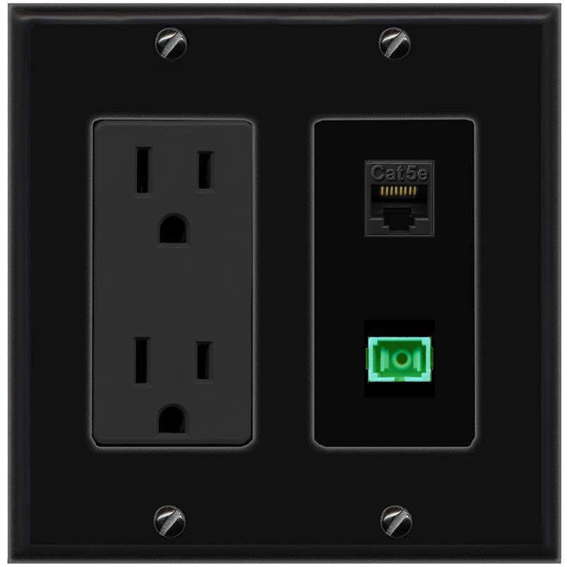 1 CAT5E 1 SC-APC-Simplex Wall Plate [Black]