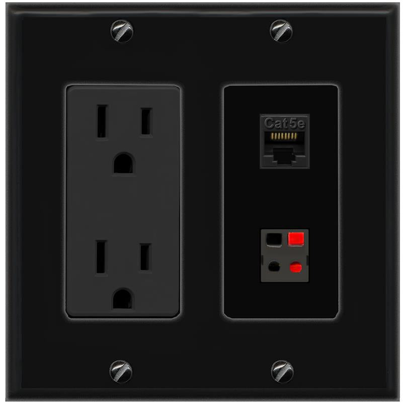 1 CAT5E 1 SPEAKER Wall Plate [Black]