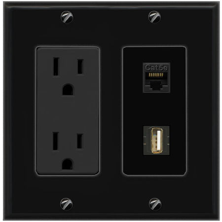 1 CAT5E 1 USB2 Wall Plate [Black]