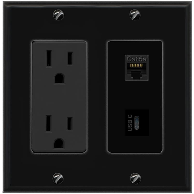 1 CAT5E 1 USBC Wall Plate [Black]
