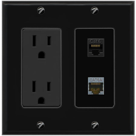 1 CAT6 1 CAT6A Wall Plate [Black]