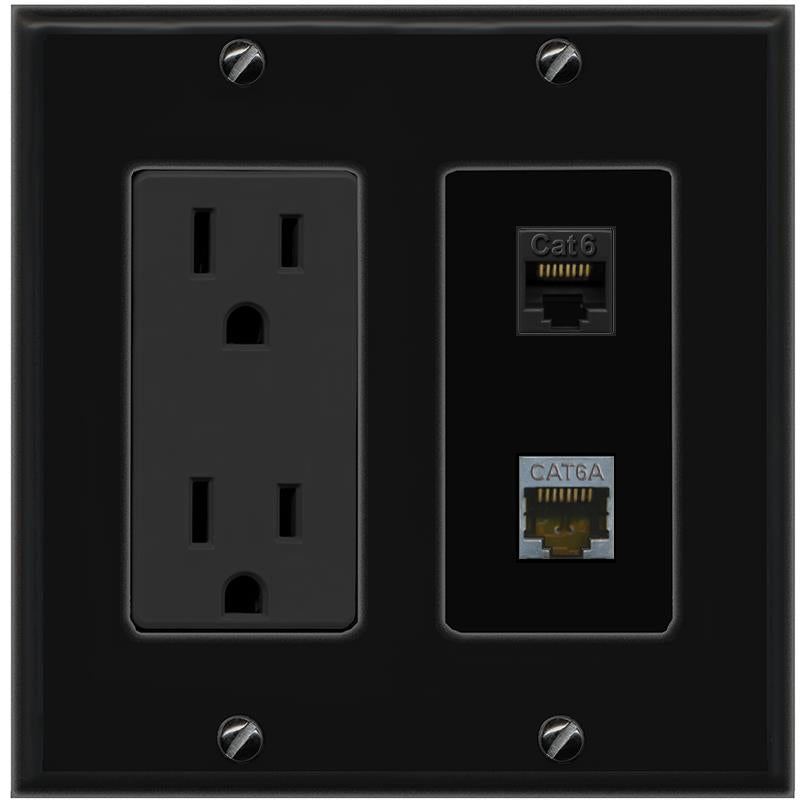 1 CAT6 1 CAT6A Wall Plate [Black]
