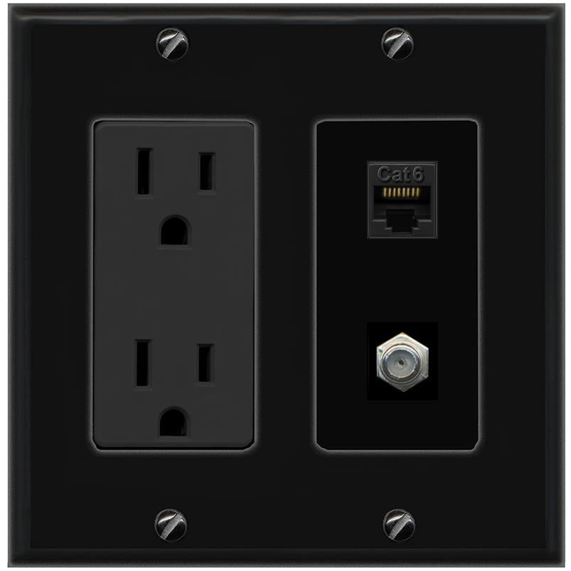 1 CAT6 1 COAX Wall Plate [Black]