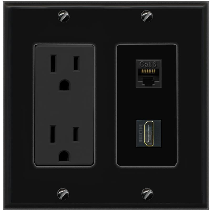 1 CAT6 1 HDMI Wall Plate [Black]