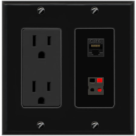 1 CAT6 1 SPEAKER Wall Plate [Black]