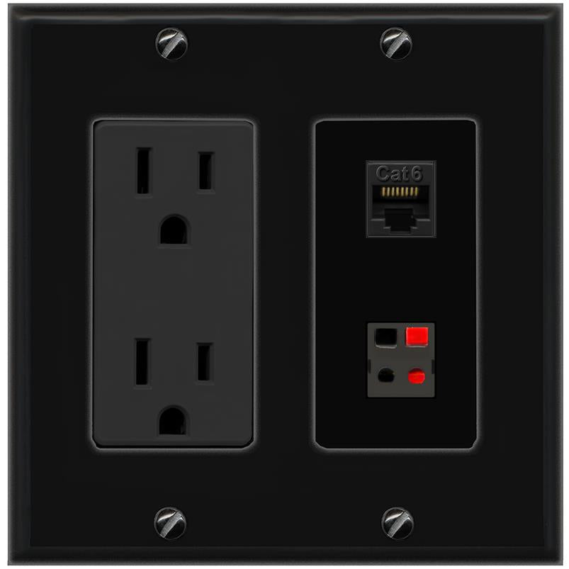 1 CAT6 1 SPEAKER Wall Plate [Black]
