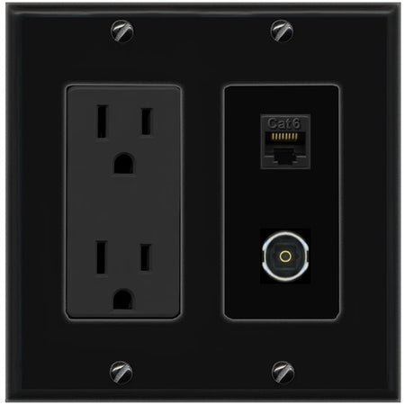 1 CAT6 1 TOSLINK Wall Plate [Black]