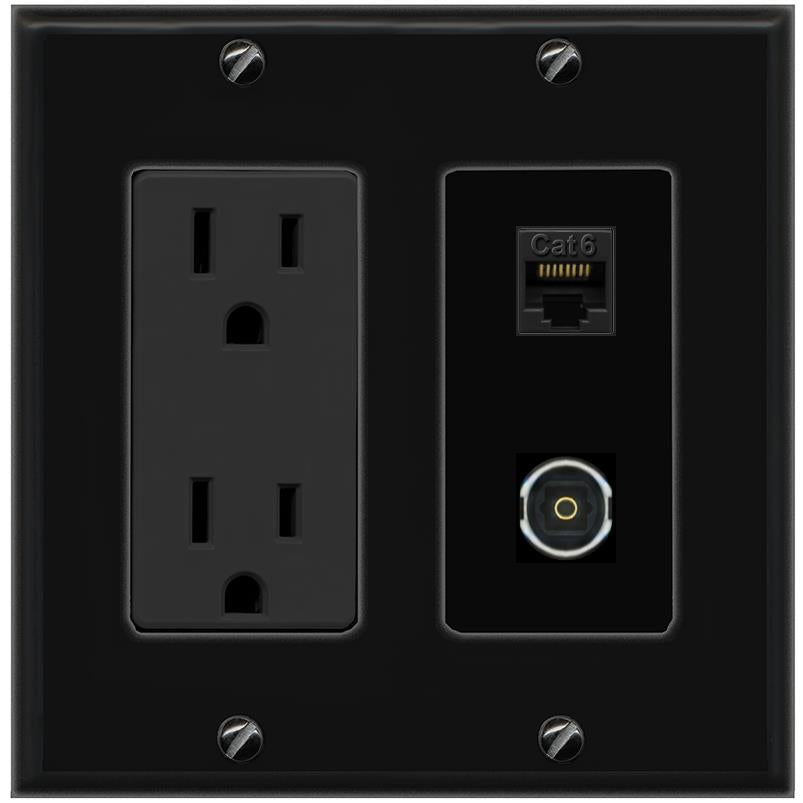 1 CAT6 1 TOSLINK Wall Plate [Black]