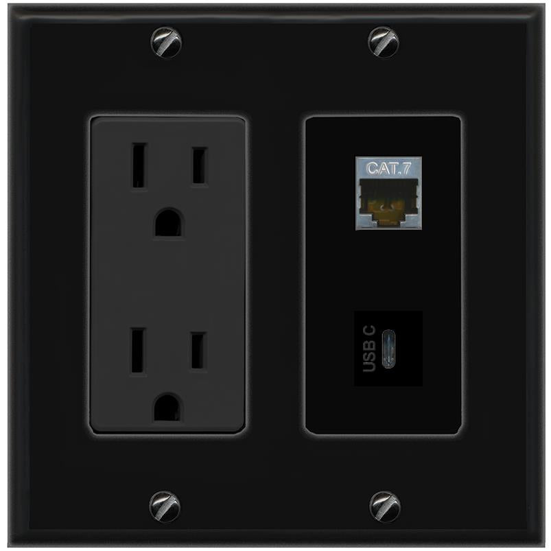 1 CAT7 1 USBC Wall Plate [Black]