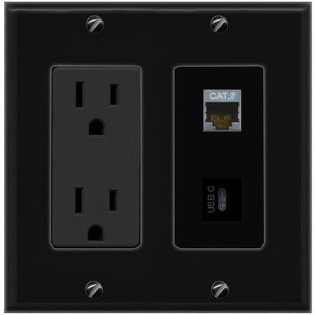 1 CAT7 1 USBC Wall Plate [Black]
