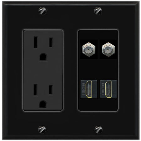RiteAV 2 COAX 2 HDMI Wall Plate with 15A Power Outlet [Black]