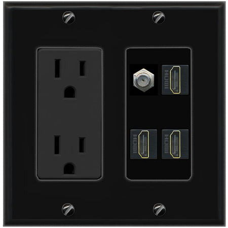 RiteAV COAX 3 HDMI Wall Plate with 15A Power Outlet [Black]