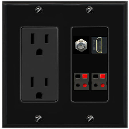 RiteAV COAX HDMI 2 SPEAKER Wall Plate with 15A Power Outlet [Black]