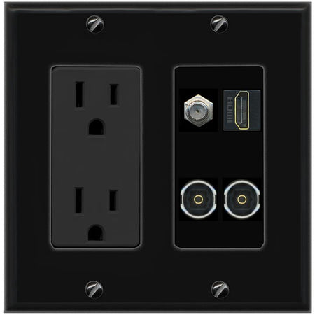 RiteAV COAX HDMI 2 TOSLINK Wall Plate with 15A Power Outlet [Black]