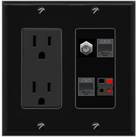 RiteAV COAX 2 PHONE SPEAKER Wall Plate with 15A Power Outlet [Black]