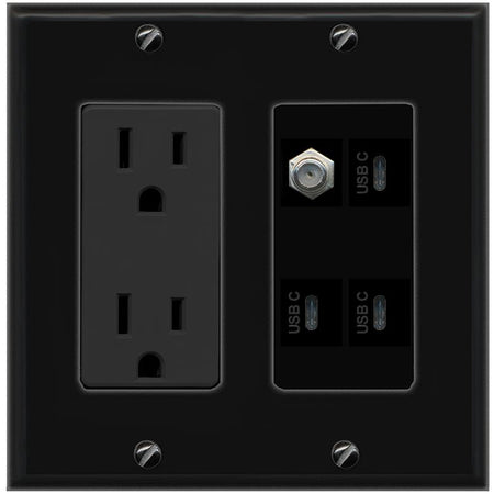 RiteAV COAX 3 USBC Wall Plate with 15A Power Outlet [Black]
