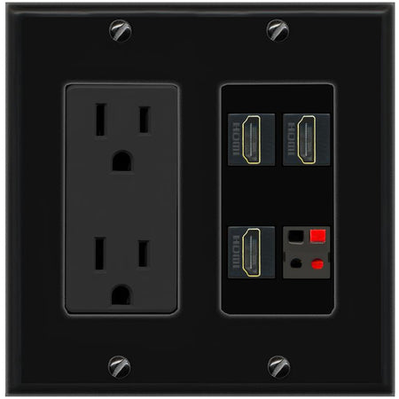 RiteAV 3 HDMI SPEAKER Wall Plate with 15A Power Outlet [Black]