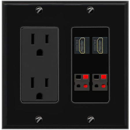 RiteAV 2 HDMI 2 SPEAKER Wall Plate with 15A Power Outlet [Black]