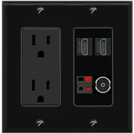 RiteAV 2 HDMI SPEAKER TOSLINK Wall Plate with 15A Power Outlet [Black]