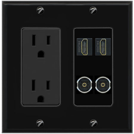 RiteAV 2 HDMI 2 TOSLINK Wall Plate with 15A Power Outlet [Black]