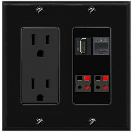 RiteAV HDMI PHONE 2 SPEAKER Wall Plate with 15A Power Outlet [Black]