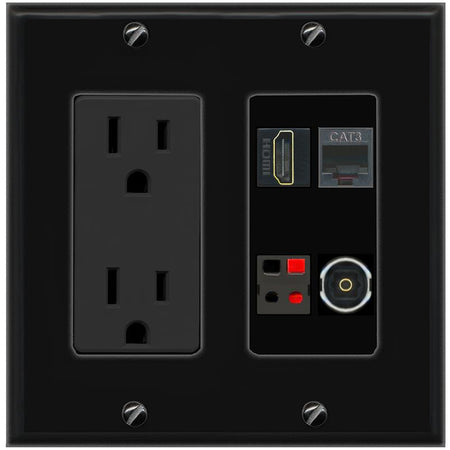 RiteAV HDMI PHONE SPEAKER TOSLINK Wall Plate with 15A Power Outlet [Black]
