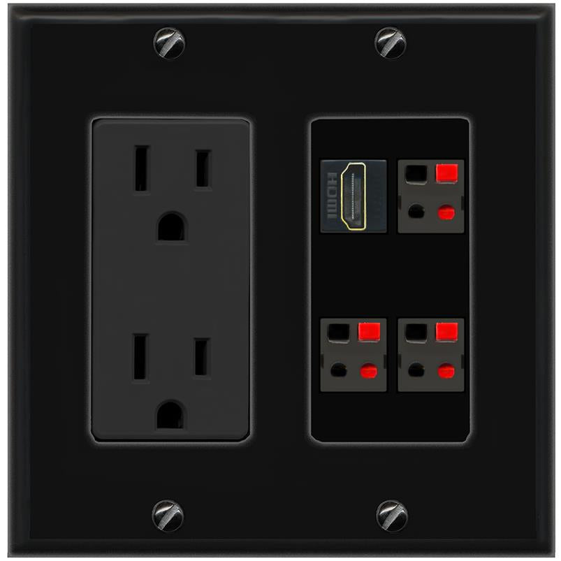 RiteAV HDMI 3 SPEAKER Wall Plate with 15A Power Outlet [Black]