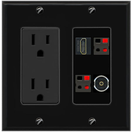 RiteAV HDMI 2 SPEAKER TOSLINK Wall Plate with 15A Power Outlet [Black]