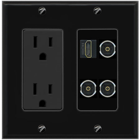 RiteAV HDMI 3 TOSLINK Wall Plate with 15A Power Outlet [Black]