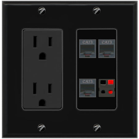 RiteAV 3 PHONE SPEAKER Wall Plate with 15A Power Outlet [Black]