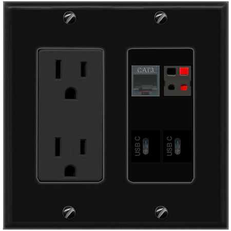 RiteAV PHONE SPEAKER 2 USBC Wall Plate with 15A Power Outlet [Black]