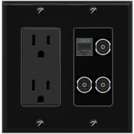 RiteAV PHONE 3 TOSLINK Wall Plate with 15A Power Outlet [Black]