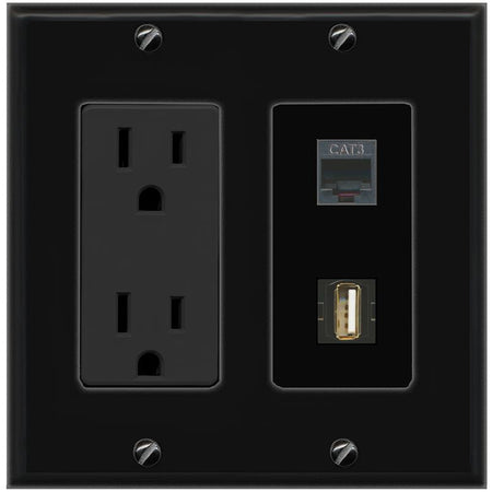 1 PHONE 1 USB2 Wall Plate [Black]
