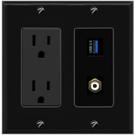 1 RCA 1 USB-3 Wall Plate [Black]