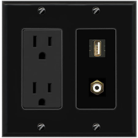 1 RCA 1 USB2 Wall Plate [Black]