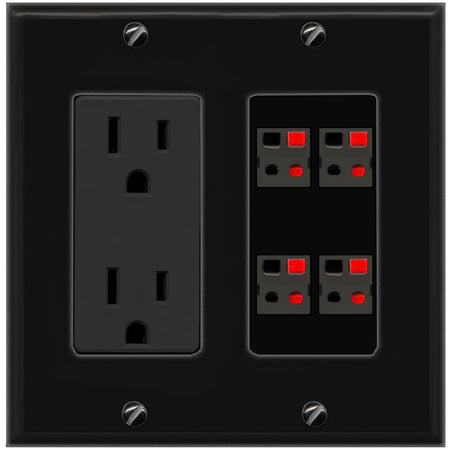 RiteAV 4 SPEAKER Wall Plate with 15A Power Outlet [Black]