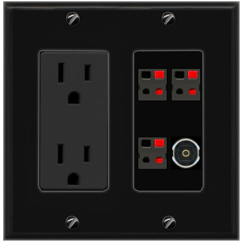 RiteAV 3 SPEAKER TOSLINK Wall Plate with 15A Power Outlet [Black]