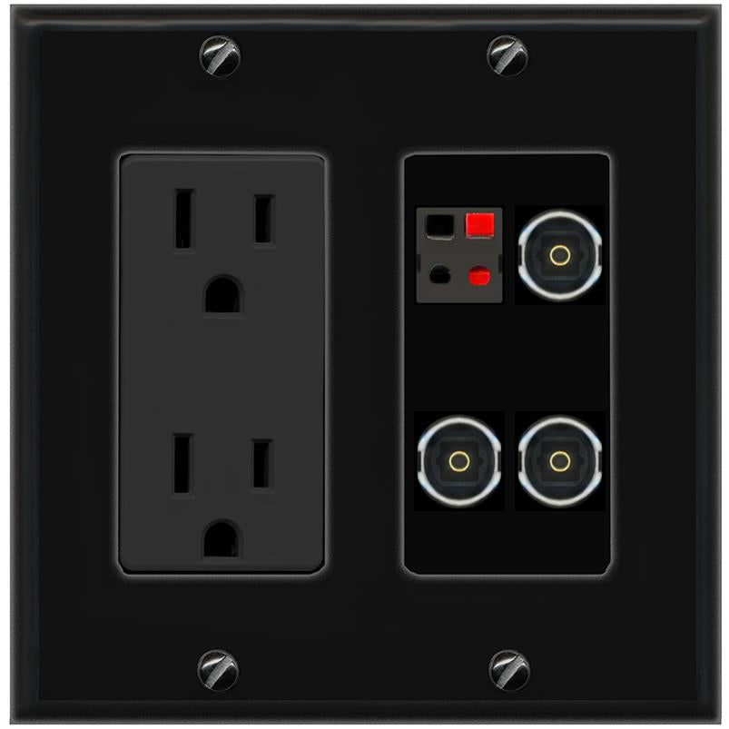 RiteAV SPEAKER 3 TOSLINK Wall Plate with 15A Power Outlet [Black]